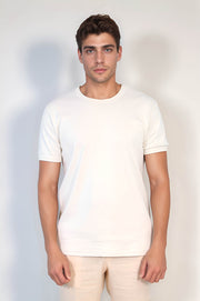 VELVARDE DÜZ BİSİKLET YAKA TSHIRT KREM (1881)